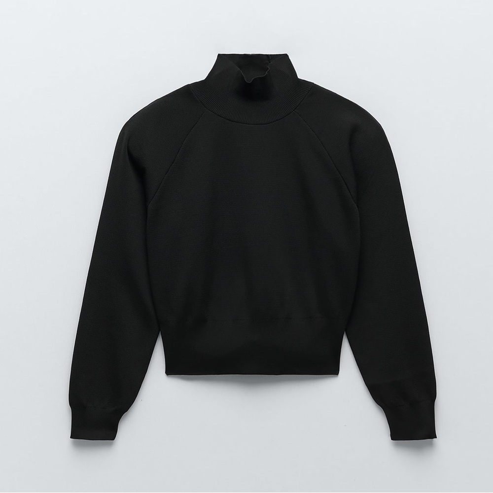 ZARA SHOULDER PAD KNIT TOP - BLACK